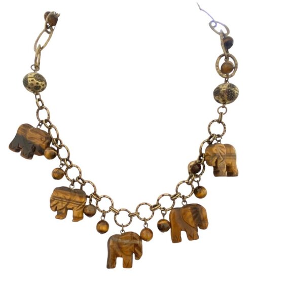 Coldwater Creek Tiger Eye Necklace charm with animals lucky elephants safari - Picture 3 of 15
